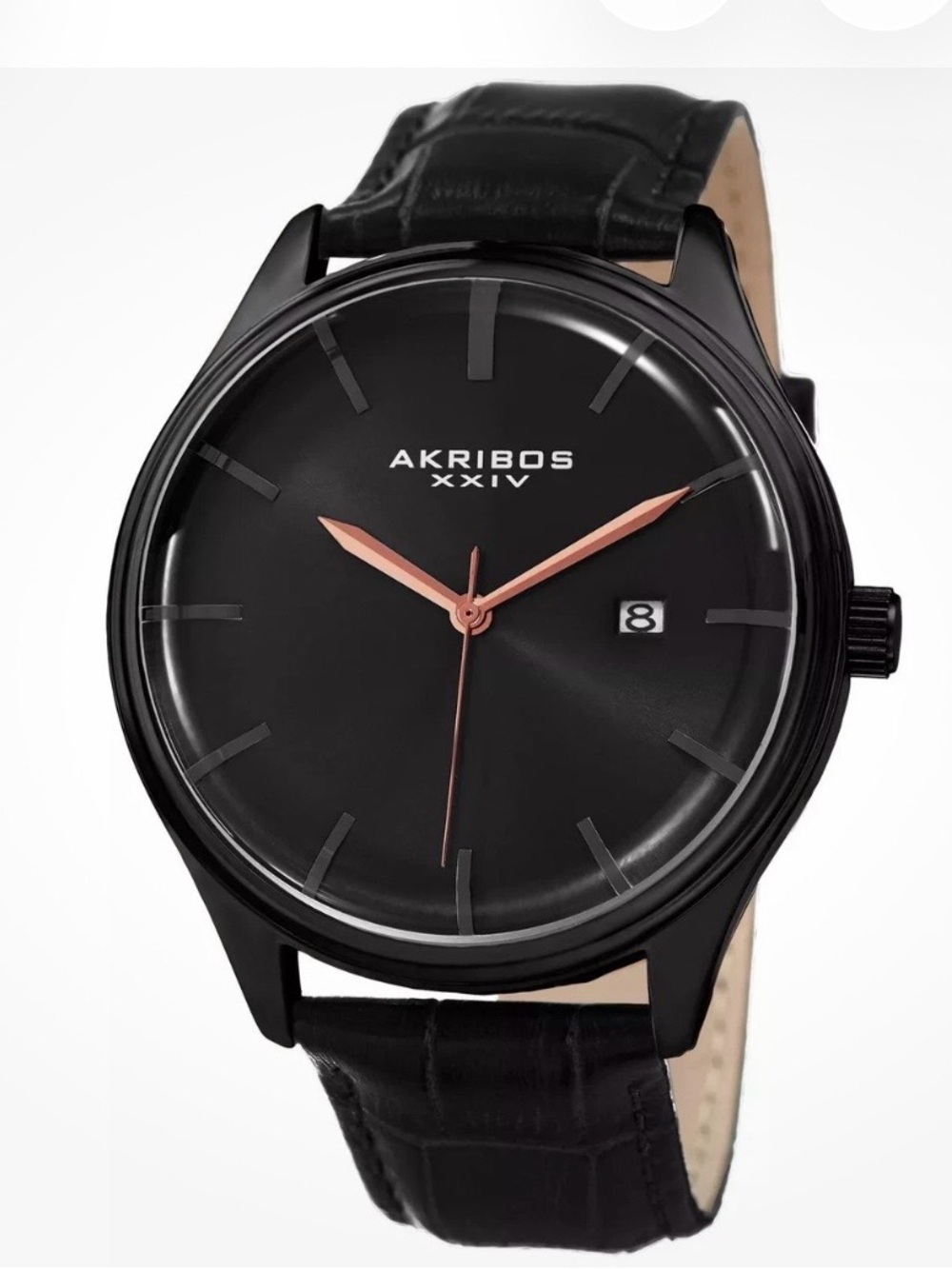 Akribos XXIV Men’s Quartz Black Dial Watch with Rose Gold Hands